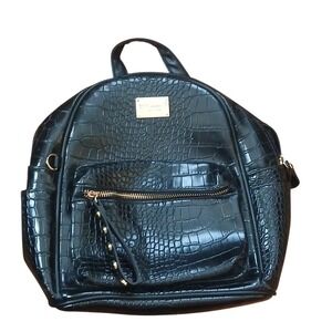 Ihayner Backpack Women Small Black Croc Embossed Studded Faux Leather Gold Tone